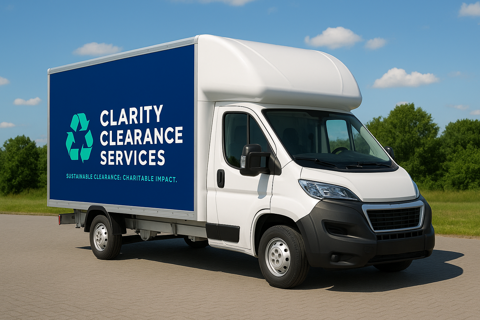 image of a white luton van with the clarity clearance logo on the side